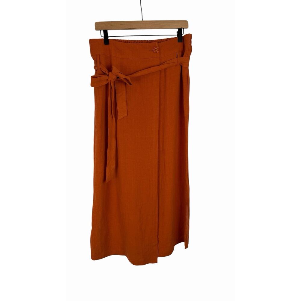 DU JOUR Cropped Wrap Skort Pants Womens Clay Burnt Orange Size M Linen Boho